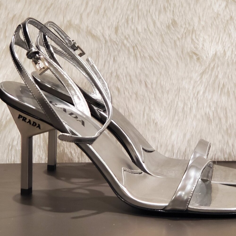 2024 Prada silver leather sandals